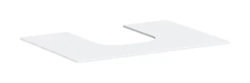 Weißes Wandpaneel mit mittigem Ausschnitt, geeignet für die Montage eines Aufsatzwaschtischs, von Hansgrohe.